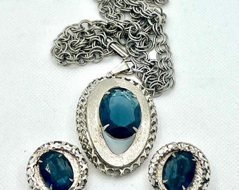 Blue Stone Necklace and Clip Earrings