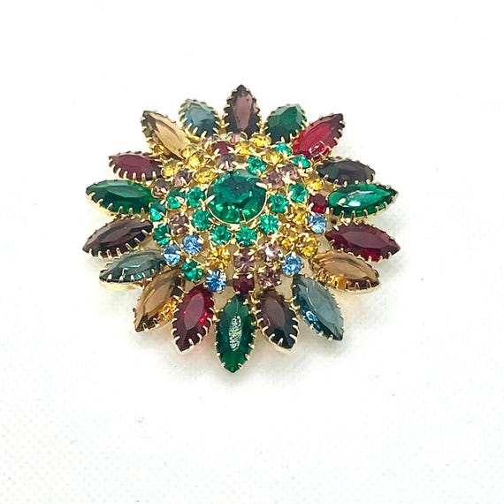 Multi Colored Prong Set Brooch - image 1