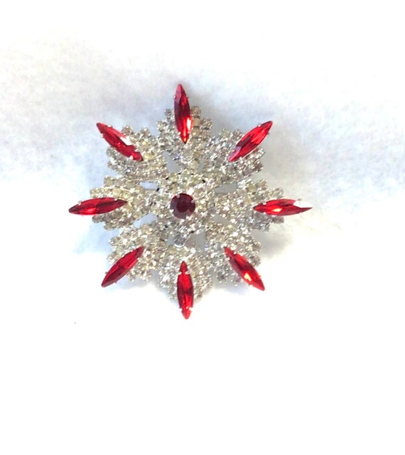 Clear and Red Vintage Brooch