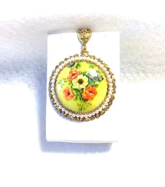Yellow and Orange Flower  W Germany Necklace