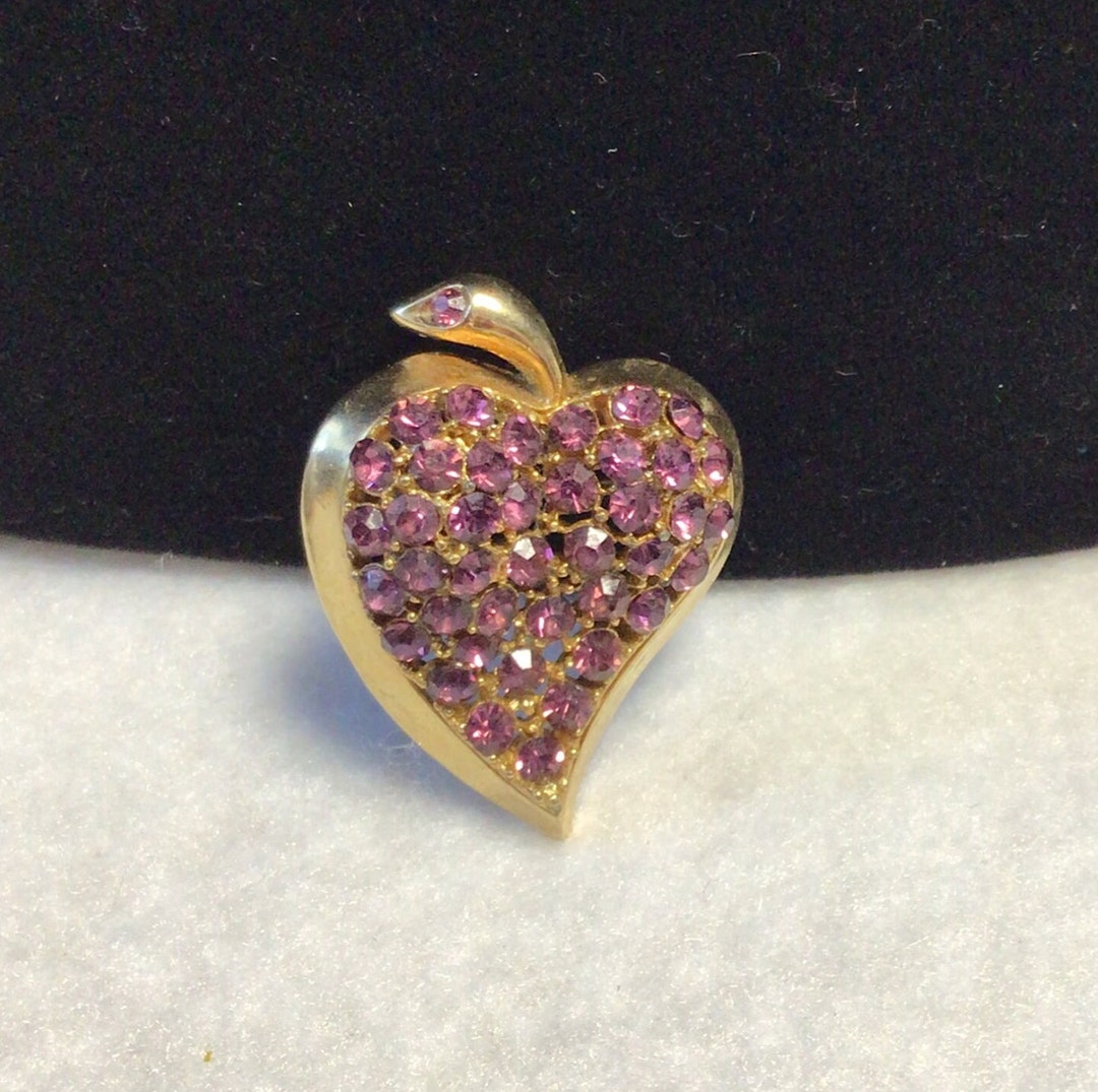 Vintage Purple Heart Brooch Etsy