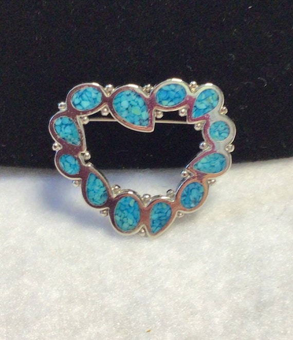 Turquoise Heart  Brooch signed Trifari