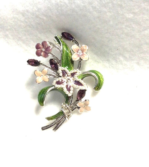 Purple Flower Brooch signed Napier