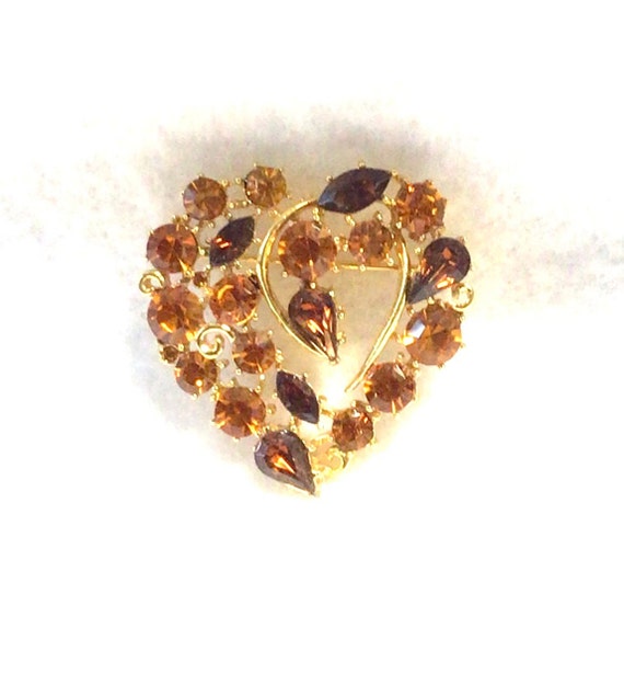 Light and Dark Topaz Heart Brooch signed M Jent