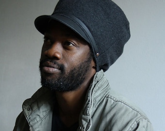 Rasta hat for dreadlocks, 100% wool & satin lining, with faux leather brim