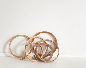 Set of 6 Vintage Wooden Embroidery Hoops