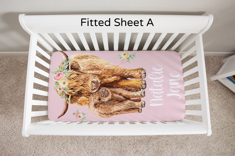Highland Cow Baby Girl Crib Bedding Set Pink Yellow Minky Etsy