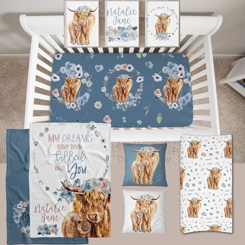 Personalized Bedding For Boys Highland Cow Crib Bedding Set