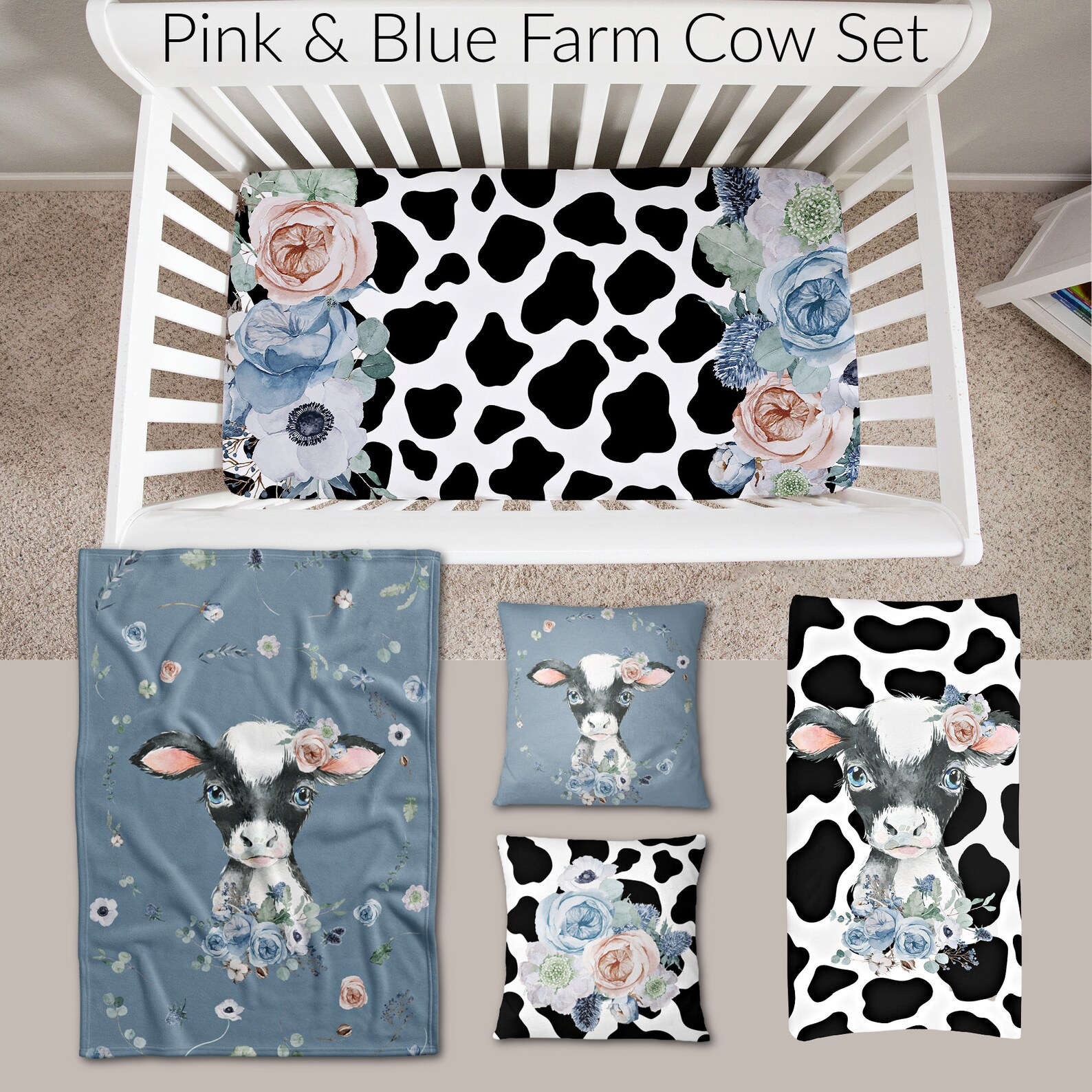 Baby Girl Cow Print Bedding Farmhouse Nursery Crib Set Etsy