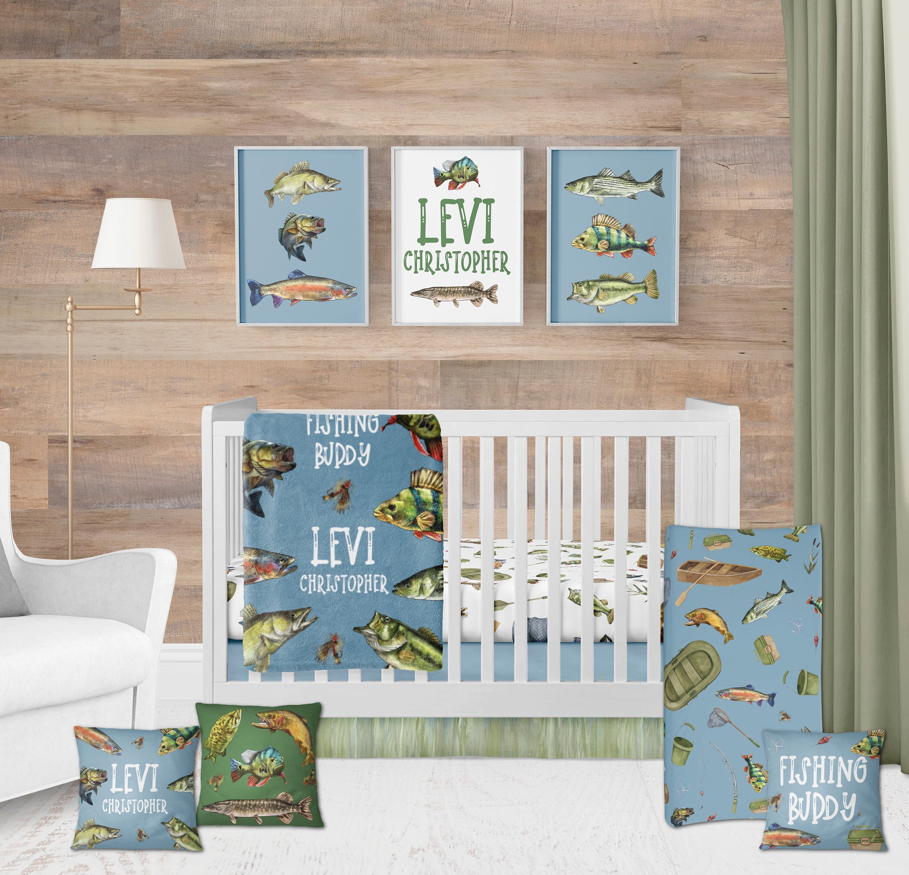 Boy Fisherman Theme Nursery, Fishing Baby Bedding Crib Set, Gone Fishing  Crib Skirt, Lake Nursery Bedding, Toddler Sheets, Changing Cover 