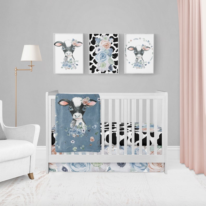 Baby Girl Cow Print Bedding Farmhouse Nursery Crib Set Etsy