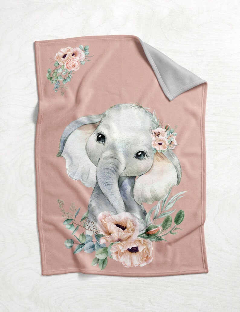Personalized Elephant Baby Girl Minky Blanket Pink Floral Etsy