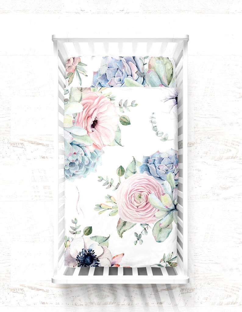 Baby Girl Crib Bedding Set Large Minky Blanket Fitted Sheet Etsy