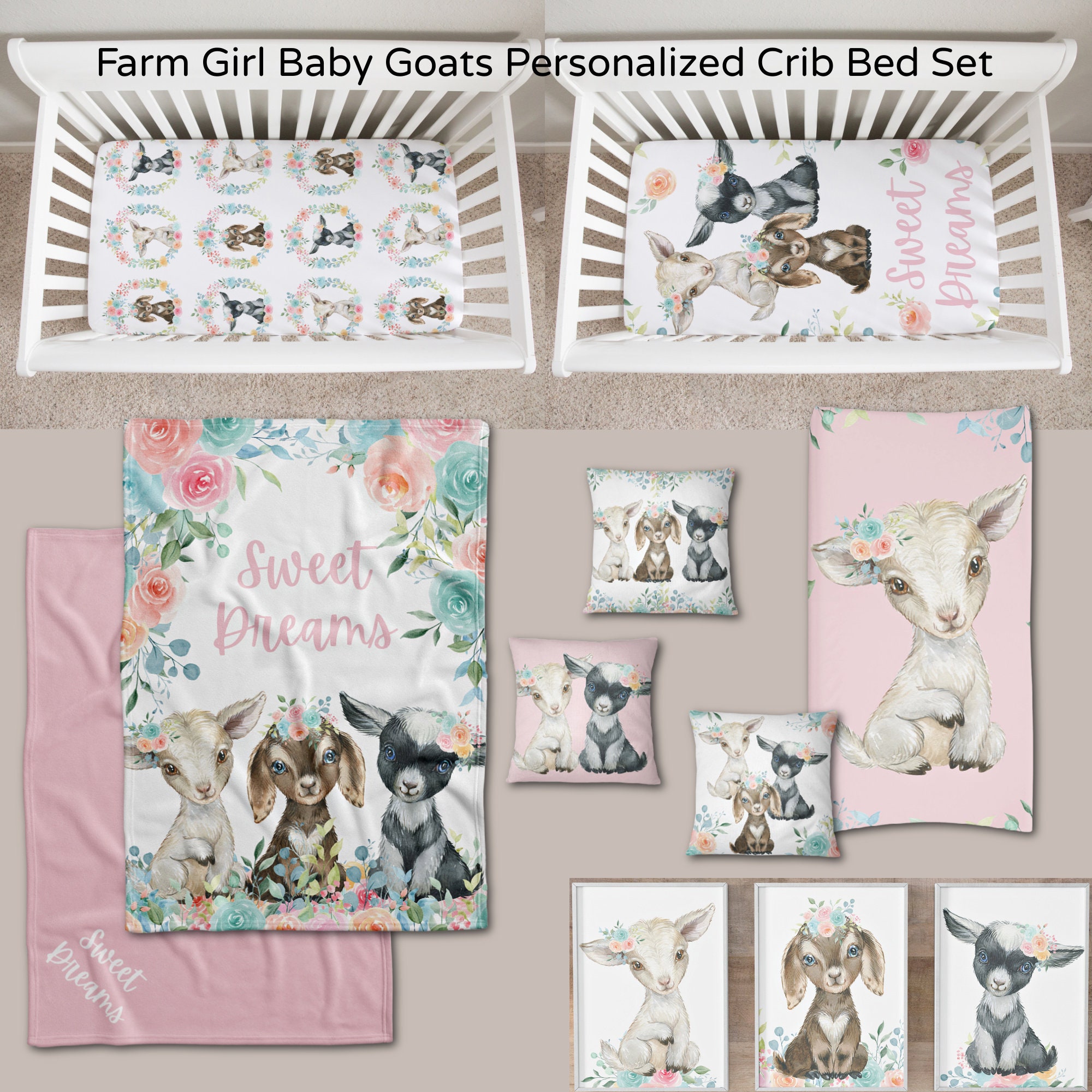Personalized Farm Baby Girl Crib Bedding Set Goat Minky - Etsy