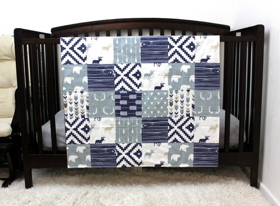 Buck Baby Bedding Deer Woodland Crib Quilt Navy Blue Crib Etsy