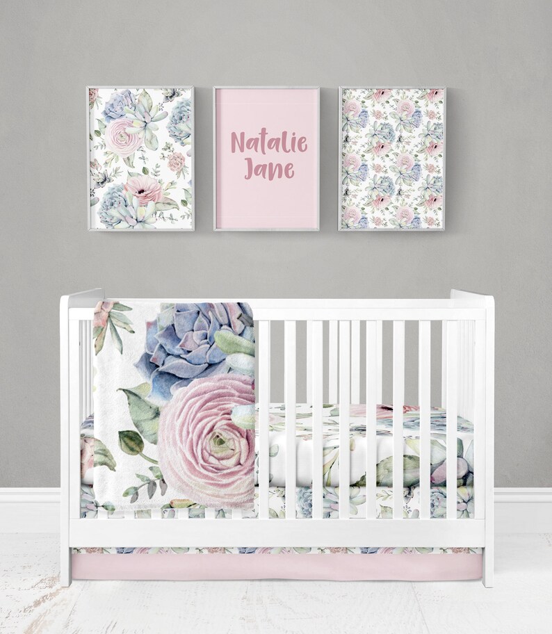 Baby Girl Crib Bedding Set Large Minky Blanket Fitted Sheet Etsy