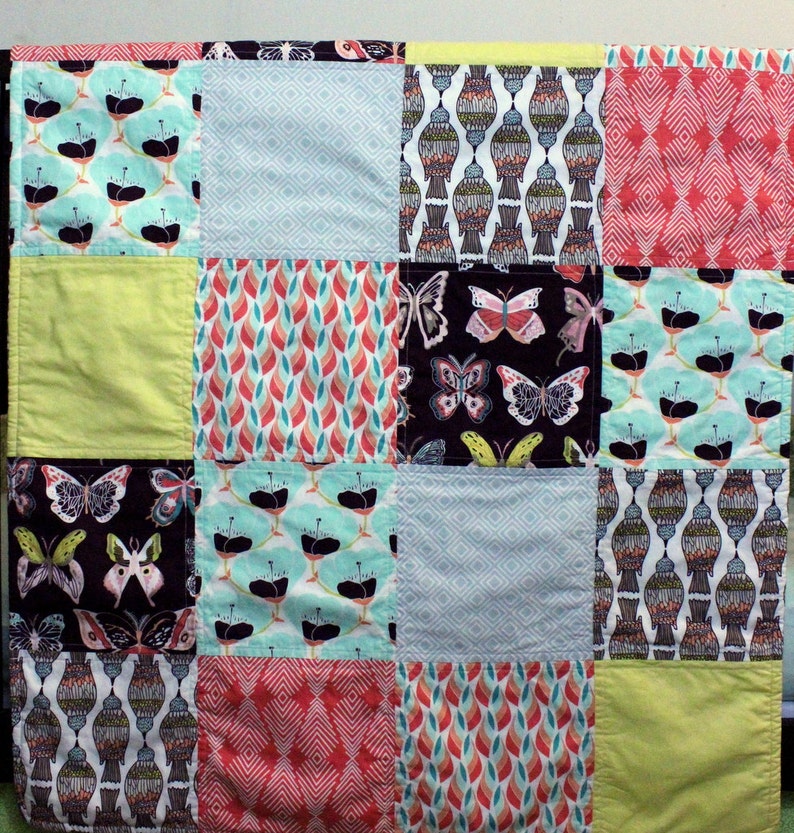 Coral Blue Purple Grey Yellow Crib Quilt Butterfly Baby Blanket Patchwork Quilt Floral Baby Bedding Butterfly Baby Girl Quilt