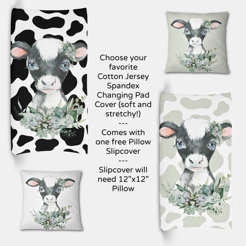 Cow Print Nursery Crib Set Green Farmhouse Bedding Succulent Etsy