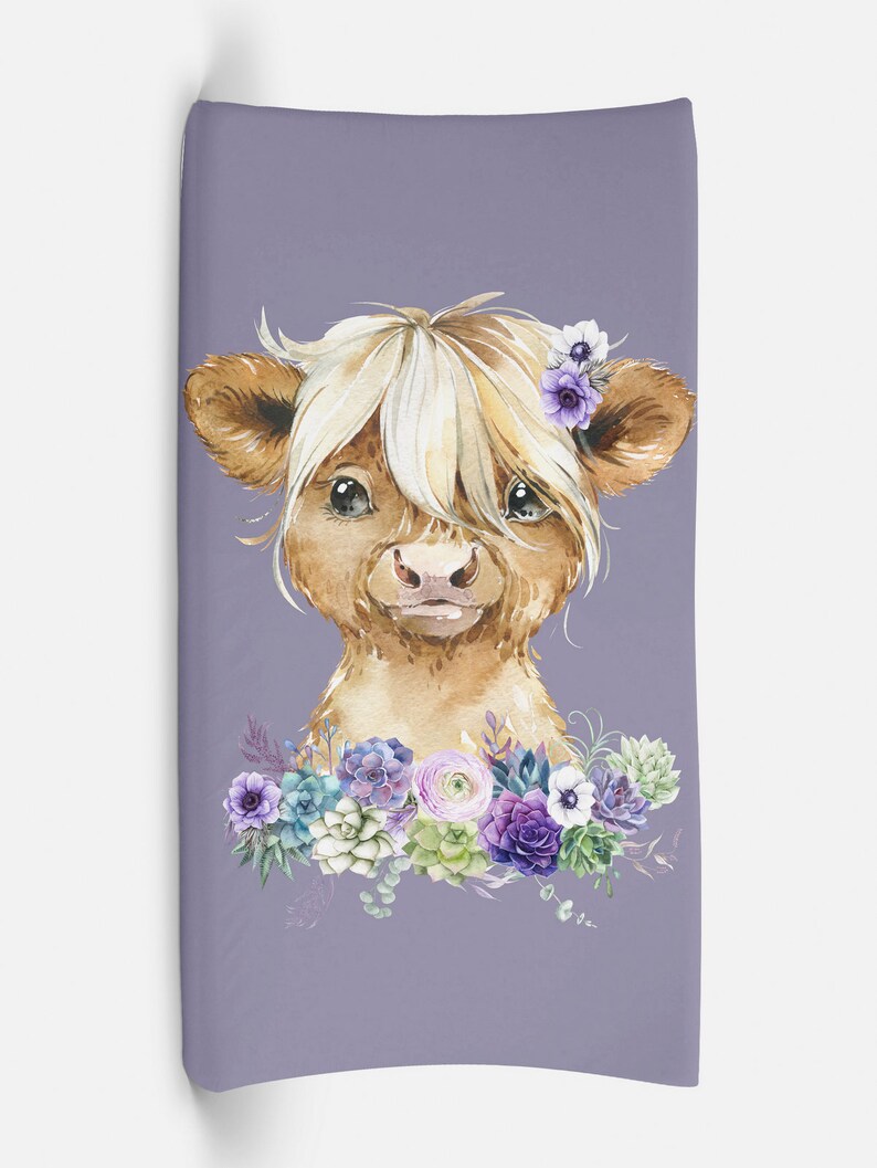 Highland Cow Baby Girl Crib Bedding Set Purple Minky Blanket Etsy