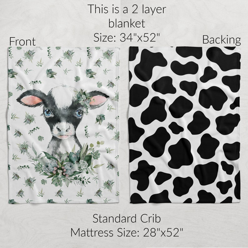 Cow Print Nursery Crib Set Green Farmhouse Bedding Succulent Etsy