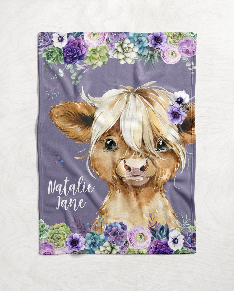 Highland Cow Baby Girl Crib Bedding Set Purple Minky Blanket Etsy