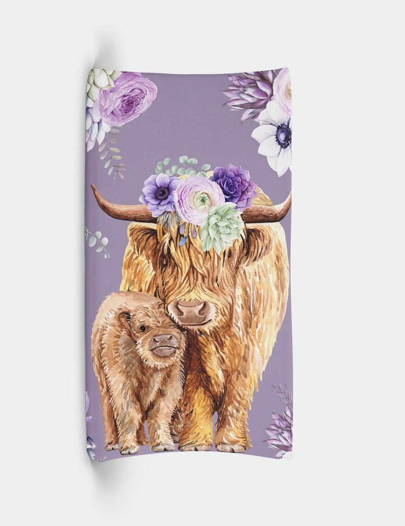Highland Cow Baby Girl Crib Bedding Set Purple Minky Blanket Etsy