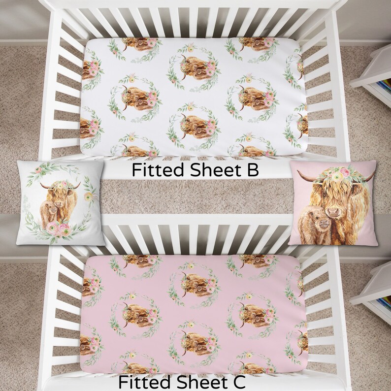Highland Cow Baby Girl Crib Bedding Set Pink Yellow Minky Etsy