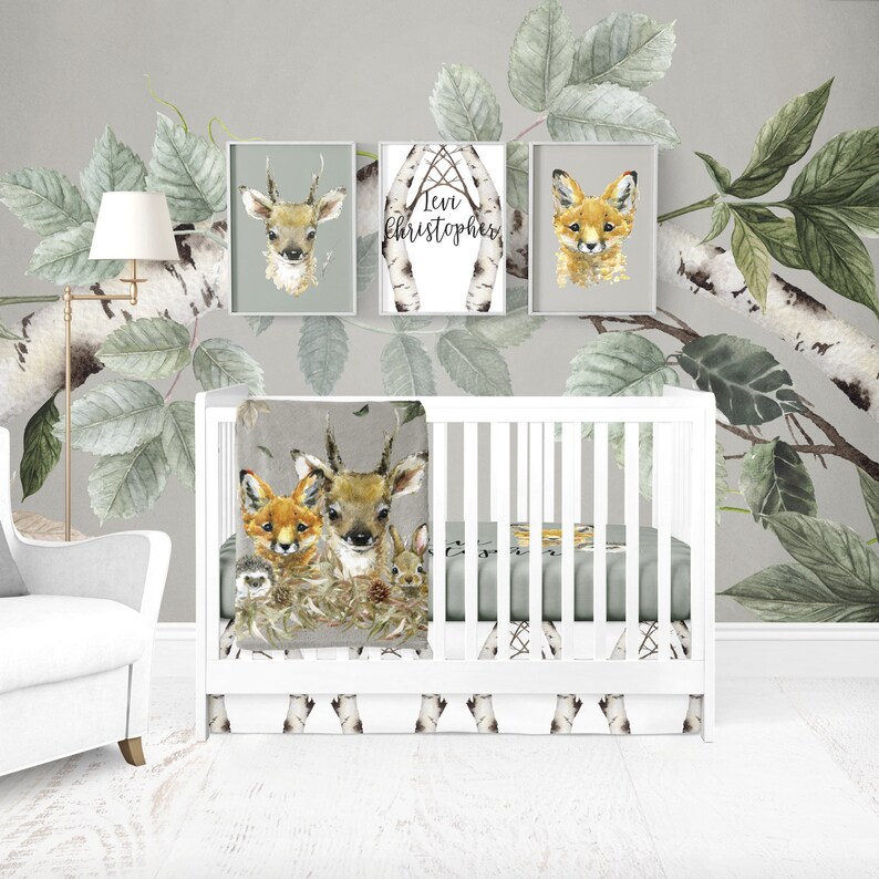 Woodland Baby Bedding Crib Set Deer Baby Blanket Fox Etsy