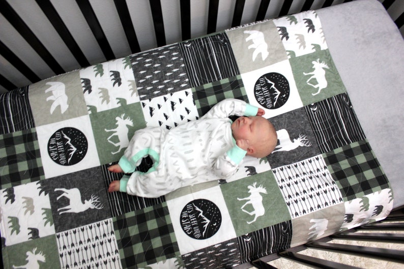 Woodland Baby Bedding Baby Boy Crib Quilt Sage Green Tan Etsy