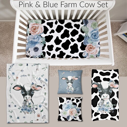 Baby Girl Cow Print Bedding Farmhouse Nursery Crib Set Etsy