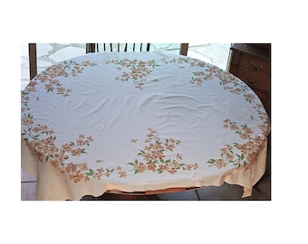 1950s Vintage Tablecloth Orange Dogwood, Approx 50&quot; X 60&quot; Very Good Condition Free Shipping