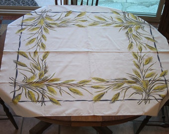 1950s California Handprints Tablecloth Golden Wheat Vintage Tablecloth Very Good Condition With Tags. Free Shipping