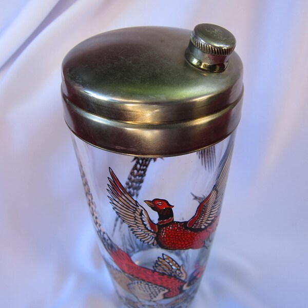1950s Hazel Atlas Pheasant Cocktail Shaker Phasant pattern