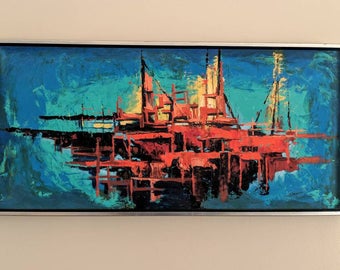 Abstract Oil Seascape Ship Painting on Board by Michael Labonski