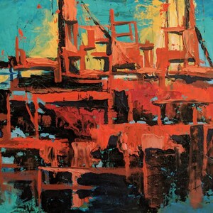 Abstract Oil Seascape Ship Painting on Board by Michael Labonski image 6