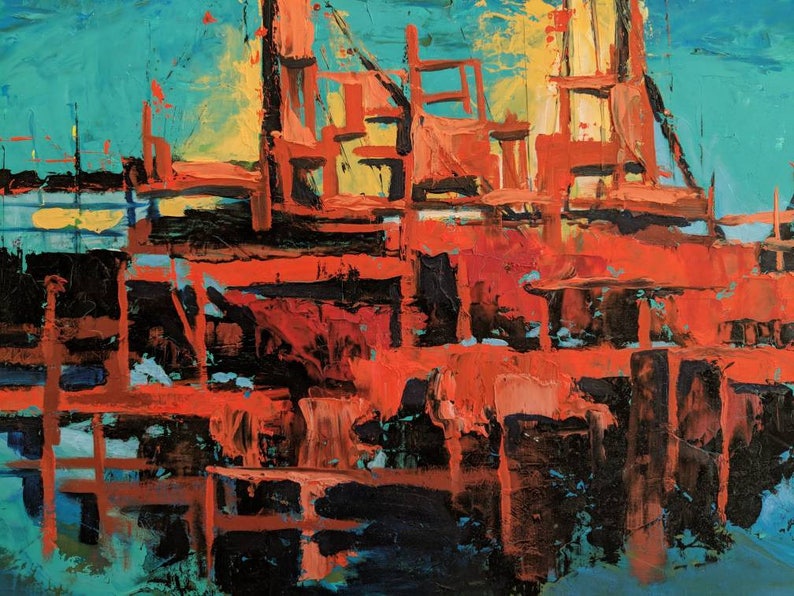 Abstract Oil Seascape Ship Painting on Board by Michael Labonski image 6