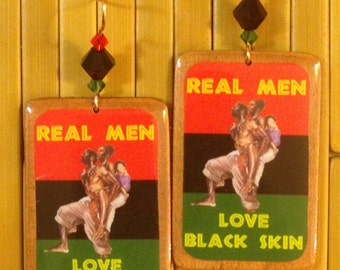 Small Real Men Love Black Skin Earrings 1.25"x2"