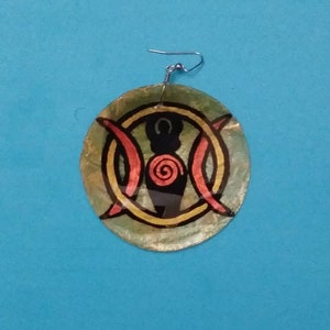 Large Hand Painted Capri Shell Earrings - Triple Goddess