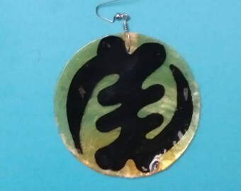 Large Hand Painted Capri Shell Adinkra Earrings - Gye Nyame 'Except for God' - Supremacy of God