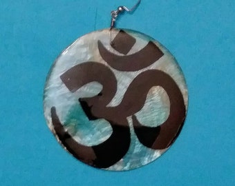 Large Hand Painted Capri Shell Earrings - 'Om' - The all encompassing cosmic vibration of the Universe