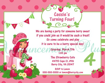 5x7 Strawberry Shortcake  Birthday Invitation (Matching Thank You Cards available)