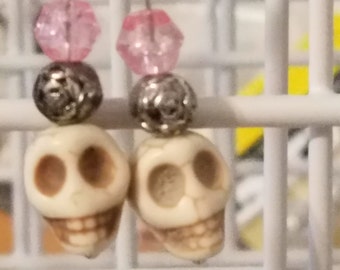 White Skull Earrings, Crystal Skull Earrings, White Tribal Earrings, Skull Earrings Dangle, Skull Edgy Earrings, Skull Steampunk Earrings