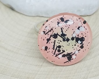 Pink Hand Painted Glass Ring,Chunky Ring,Chunky Silver Ring,Rings For Women,Pink Witch Ring,Pink Hippie Ring,Pink Boho Ring,Art Deco Ring