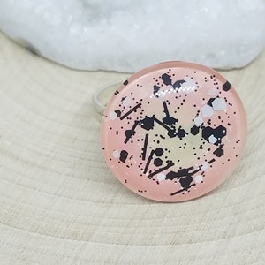 Pink Hand Painted Glass Ring,Chunky Ring,Chunky Silver Ring,Rings For Women,Pink Witch Ring,Pink Hippie Ring,Pink Boho Ring,Art Deco Ring