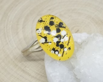 Yellow Glass Ring, Rings For Women, Yellow Chunky Silver Ring, Yellow Thumb Rings, Yellow Wicca Ring, Yellow Art Deco Ring, Yellow Boho Ring