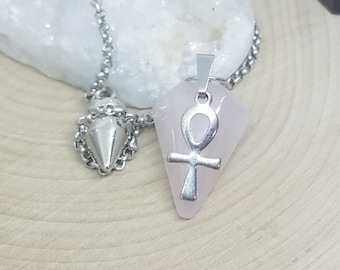 Rose Quartz Crystal Pendulum, Rose Quartz Pendulum,Rose Quartz Dowsing Pendulum,Scrying Manifestation Quartz,Healing Crystals Ankh Jewelry