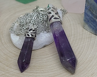 Wizard wNatural Amethyst Crystal ~Sterling Silver~ Hand Cast w18 Sterling Chain