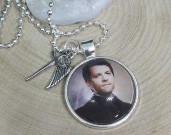 Supernatural Castiel Photo Necklace, Supernatural Gifts, Angel Wings Necklace, Supernatural Photo Pendant,Castiel Angel Necklace,Angel Wings