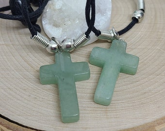 Green Aventurine Cross Necklace, Aventurine Crystal Cross, Stone Cross Crystal Choker, Aventurine Cross Pendant, Green Aventurine Cross