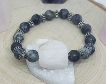 Quartz Crystal Bracelet, Quartz Bracelet,Quartz Crystal Black Bracelet,Quartz Crystal Wiccan Jewelry,Quartz Crystal Jewelry,Stretch Bracelet